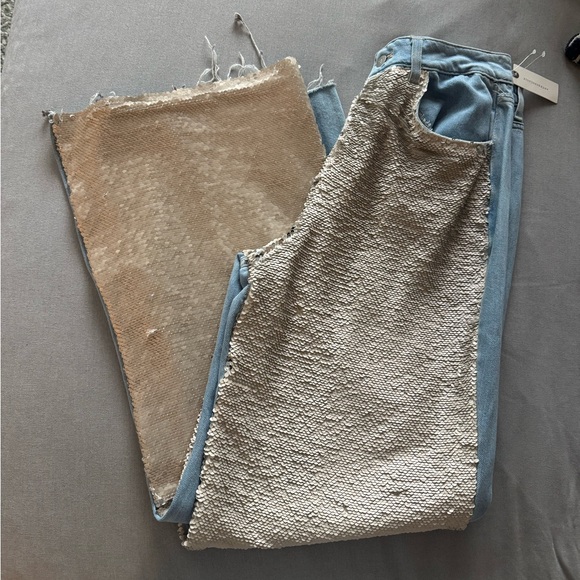 NWT Anthropologie Pilcro Sequin High-Rise Wide-Leg Skater Jeans - Picture 4 of 9